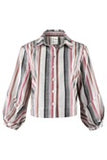 Crop Emmy Shirt in Charcoal Stripe