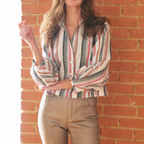 Crop Emmy Shirt in Charcoal Stripe