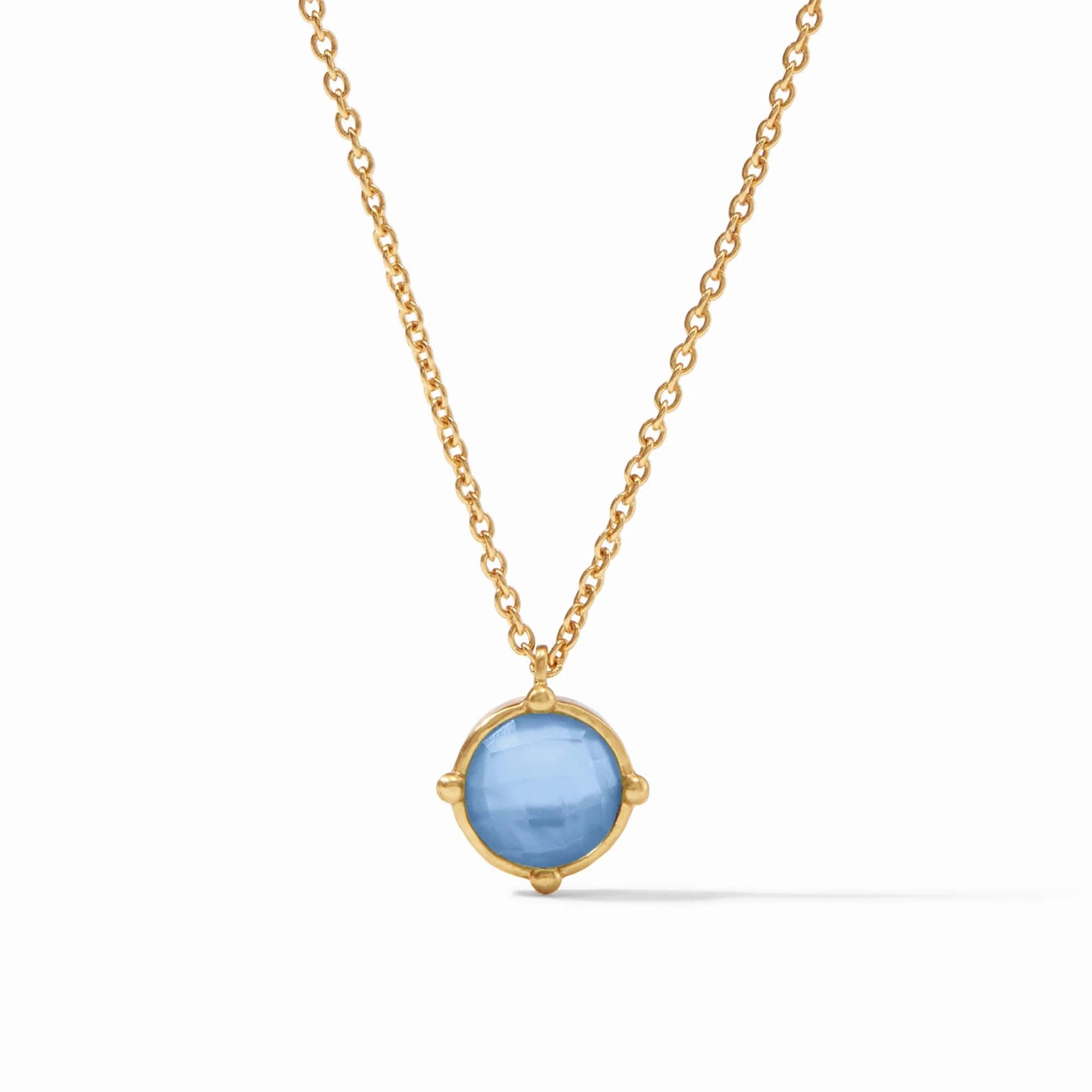 Julie Vos Honeybee Solitaire Necklace gold chain round blue stone pendant