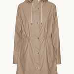 Isle Jacobsen Light Raincoat in beige with hood, drawstring waist, and snap buttons