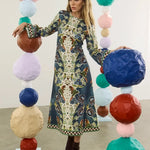 Hunter Bell Townes Dress in floral bird print, long sleeves, midi length