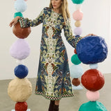 Hunter Bell Townes Dress in floral bird print, long sleeves, midi length