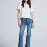 ASKK NY Split Boot Phoenix medium blue wash cropped flare jeans with raw hem