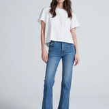 ASKK NY Split Boot Phoenix medium blue wash cropped flare jeans with raw hem