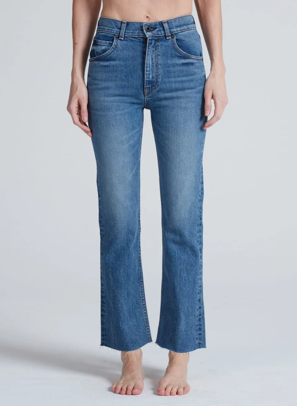 ASKK NY Split Boot Phoenix high-rise medium wash blue denim jeans with raw hem