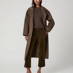 Dark olive green corduroy ankle pants with wide straight leg and patch pockets