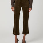 Paige Quincy olive green corduroy cropped flare ankle pants with patch pockets