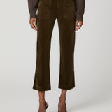 Paige Quincy olive green corduroy cropped flare ankle pants with patch pockets