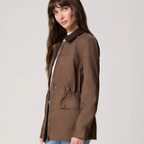 Paige Horizon Jacket in olive brown canvas with corduroy collar and zip front
