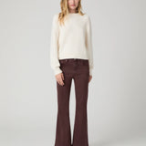 Dark burgundy cropped flare jeans with slim hip and soft flare hem