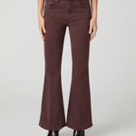 Paige Marlow flare jeans in deep mulberry burgundy with five-pocket styling