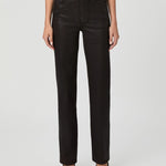 Paige Stevie Straight Ankle jeans in black luxe coating finish, high-rise fit