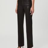 Women's high-rise straight ankle jeans in dark brown coated denim finish