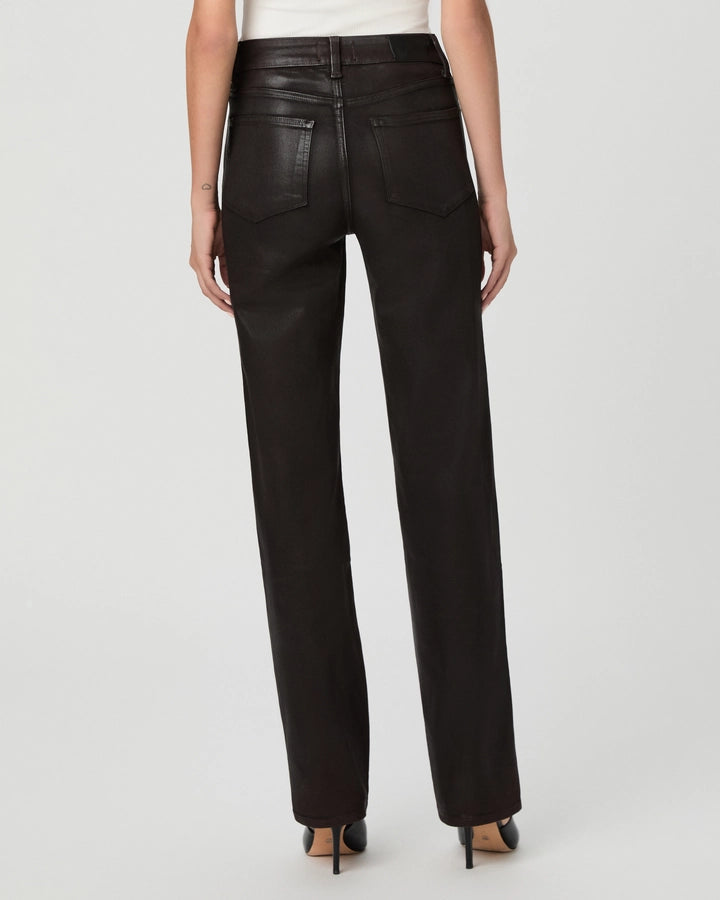 Paige Stevie Straight Ankle dark brown coated jeans, back view, high rise