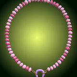 Pink opal rondelle bead necklace with lavender enamel gold carabiner clasp