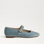 Sam Edelman Michaela blue velvet Mary Jane flat with gold buckle strap