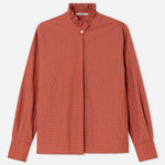 Dr Bloom Vichy Shirt in rust orange gingham check with ruffled collar