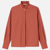 Dr Bloom Vichy Shirt in rust orange gingham check with ruffled collar