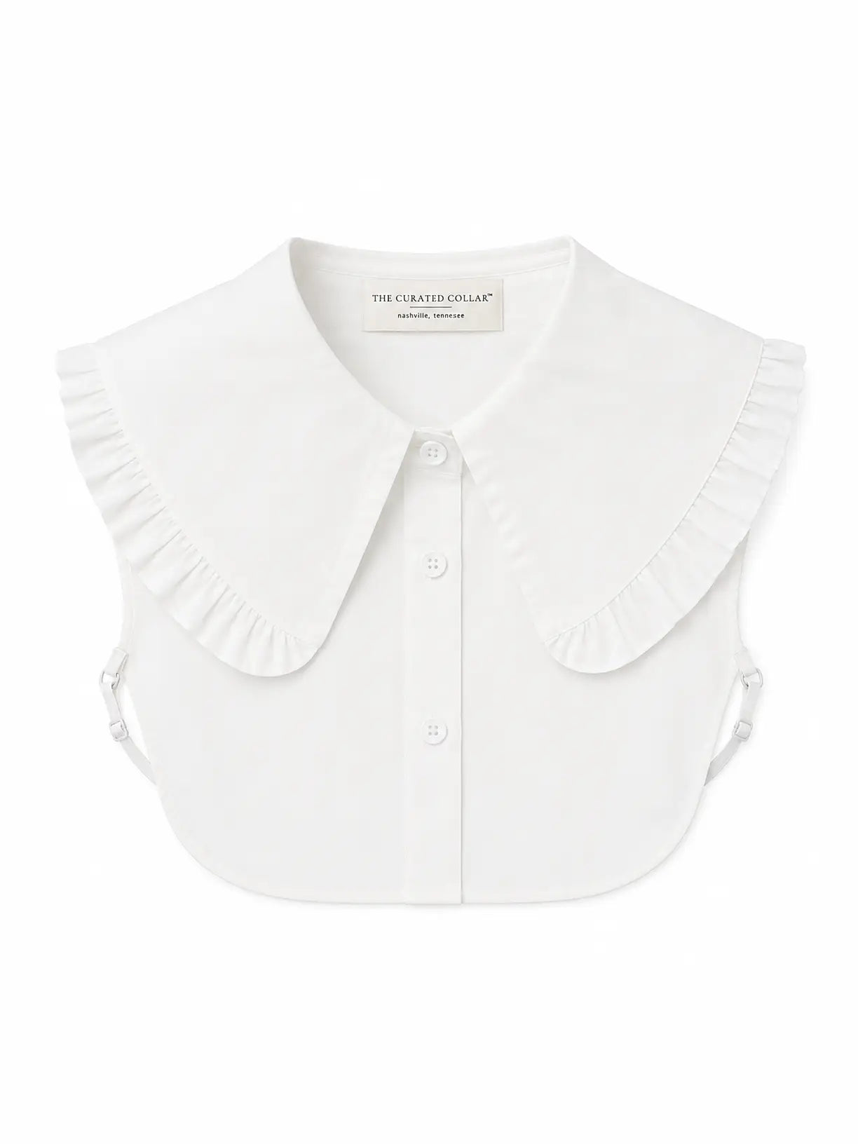 Amie white detachable ruffle Peter Pan collar with button front by Curated Collar