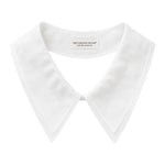 White detachable Peter Pan collar with elongated pointed tips and faux pearl closure
