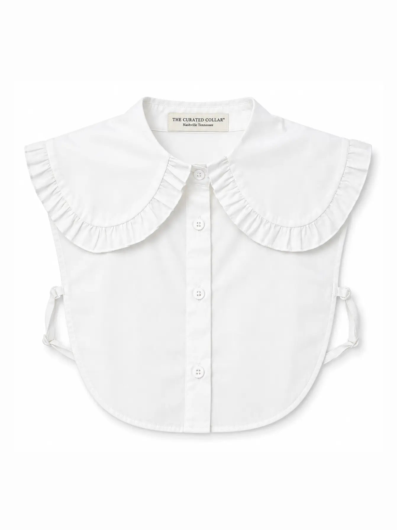Maggie white detachable ruffle Peter Pan collar bib with buttons by Curated Collar