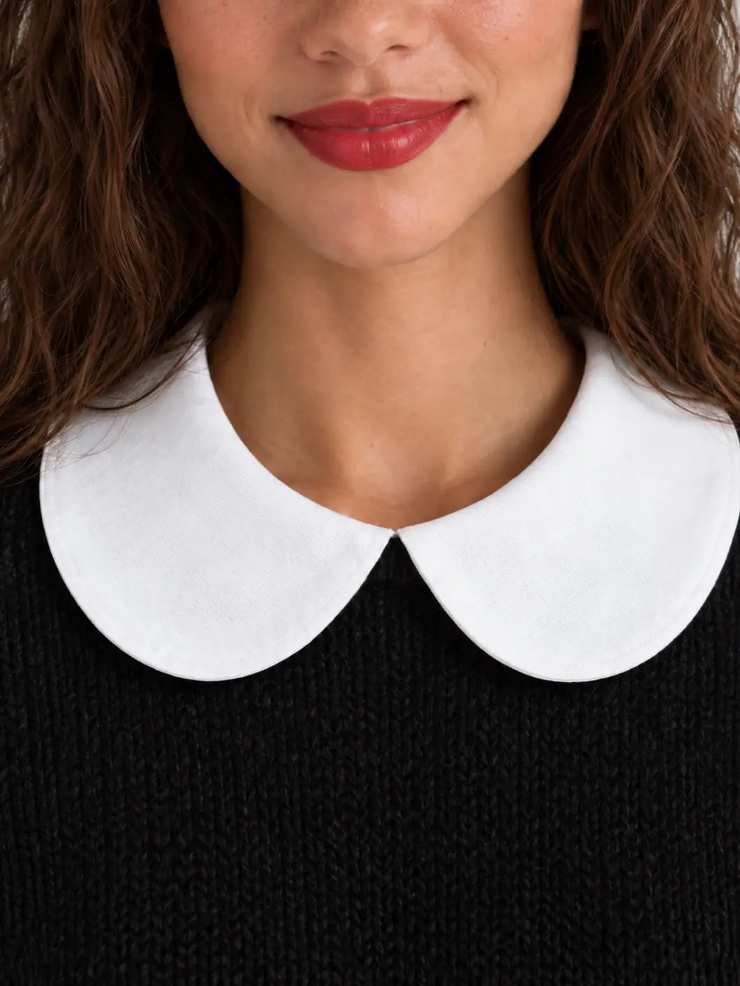 Curated Collar Petra white Peter Pan collar worn over black knit sweater