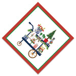 Christmas bar cart cocktail napkins with red and green diamond border, 5x5 paper