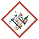 Christmas bar cart cocktail napkins with red and green diamond border, 5x5 paper