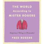 The World According to Mister Rogers book cover with red cardigan illustration on purple background