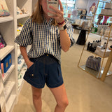 Strahley Top in Navy and Cream Check
