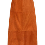 Marie Oliver Yuri midi skirt in burnt orange suede with paneled seam details