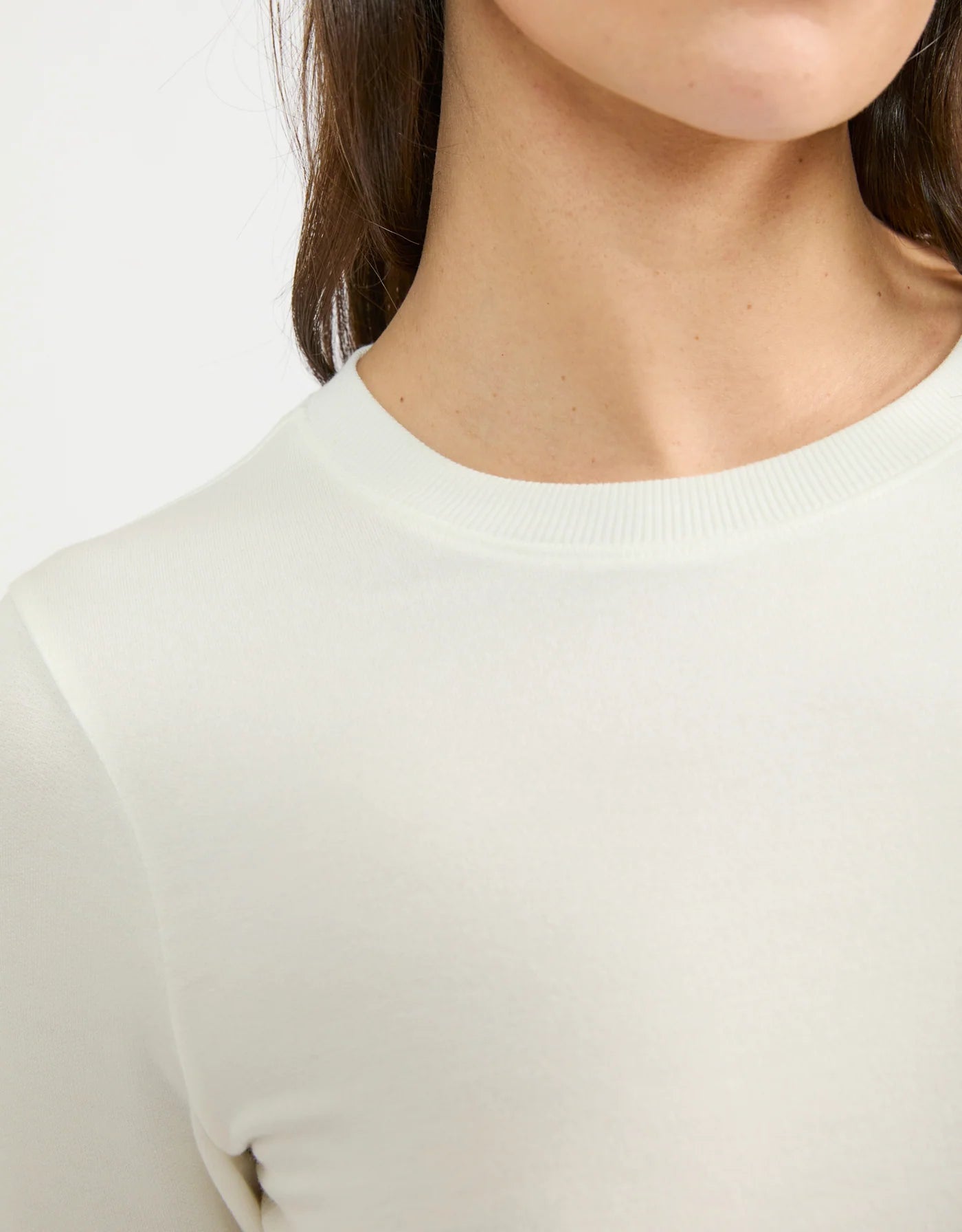 Wheat Cannes cream white fine knit longsleeve shirt with ribbed crew neck