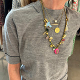 Cashmere Contrast Stitch T Shirt in Grey