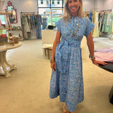 Belted Shirt Dress in Ditsy Blue