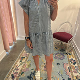 Stripe Ruffle Neck Mini Dress