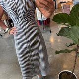 Twist Front Stripe Button Down Midi Dress