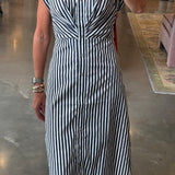 Twist Front Stripe Button Down Midi Dress