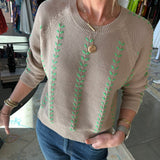 Leaf Crew Cotton Sweater -Biscuit Apple