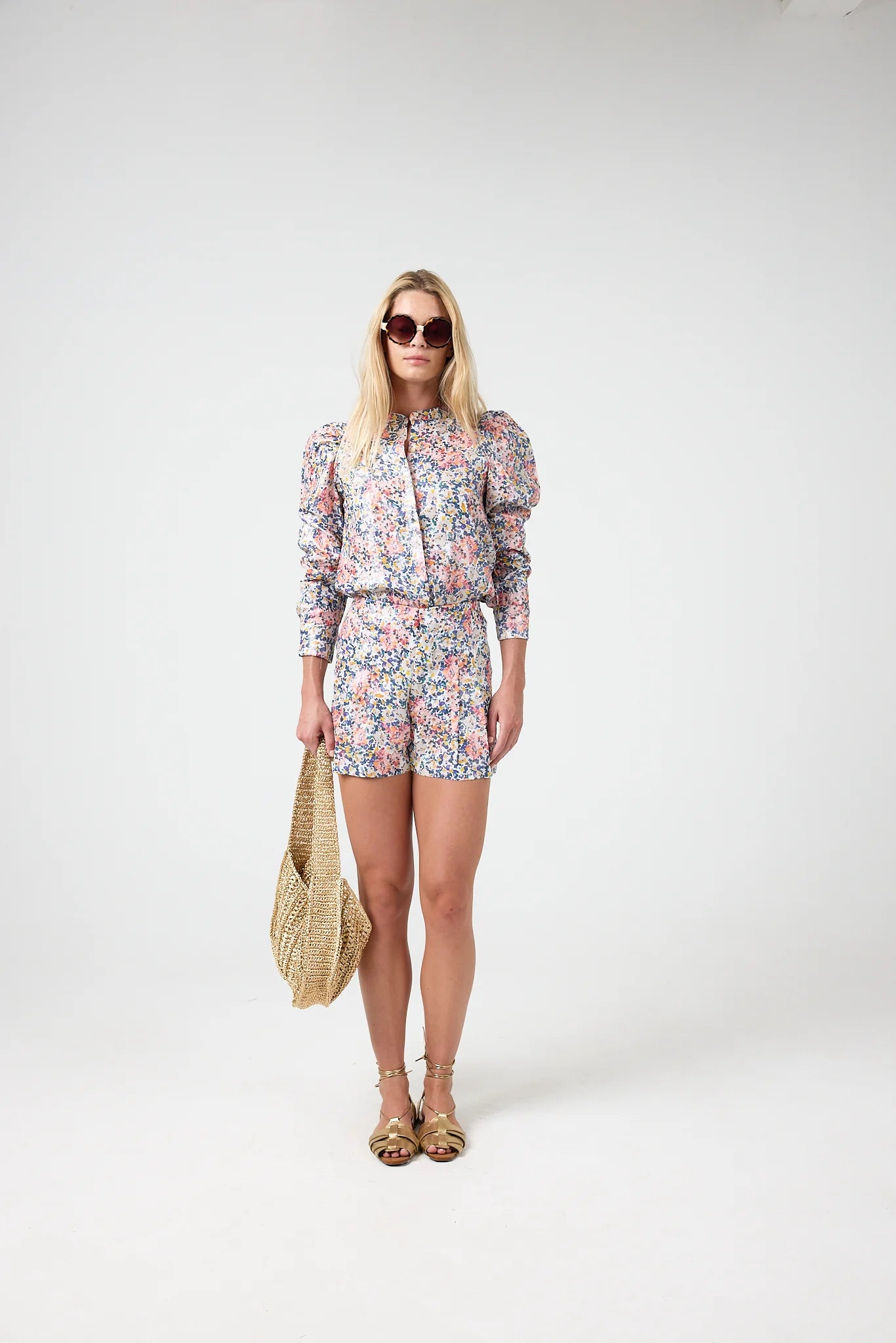 Frida Metallic Linen Shorts -Florece Print