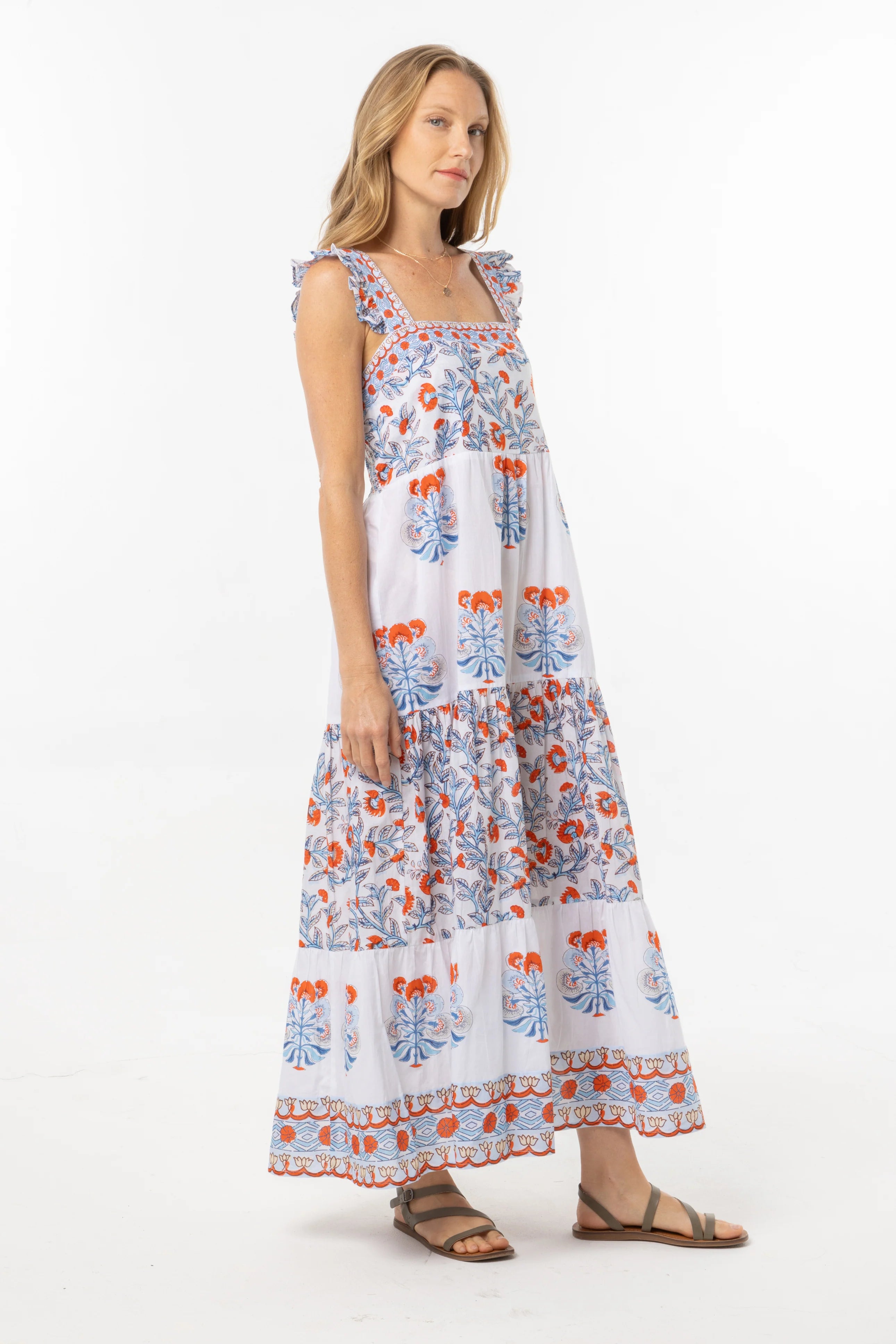 Magda Dress -Blue/Orange