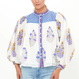 Mandarin Pinktuck Blouse -Blue Napa