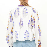 Mandarin Pinktuck Blouse -Blue Napa
