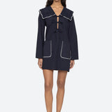 Marie Embroidery Dress - Navy