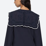 Marie Embroidery Dress - Navy