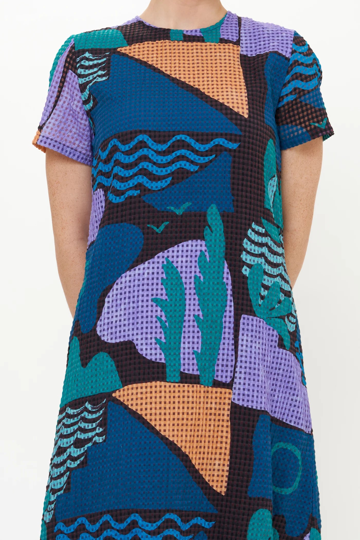 Short Sleeve Shift Maxi Dress -Blue Riviera