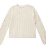 Cashmere Wool Raw Cut Cable Crew in Stone