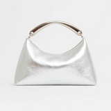 Metal Handle Rhea Bag in Crinkled Silver