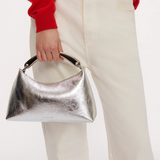 Metal Handle Rhea Bag in Crinkled Silver