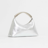 Metal Handle Rhea Bag in Crinkled Silver