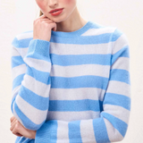 Cashmere Stripe Crew in Blue